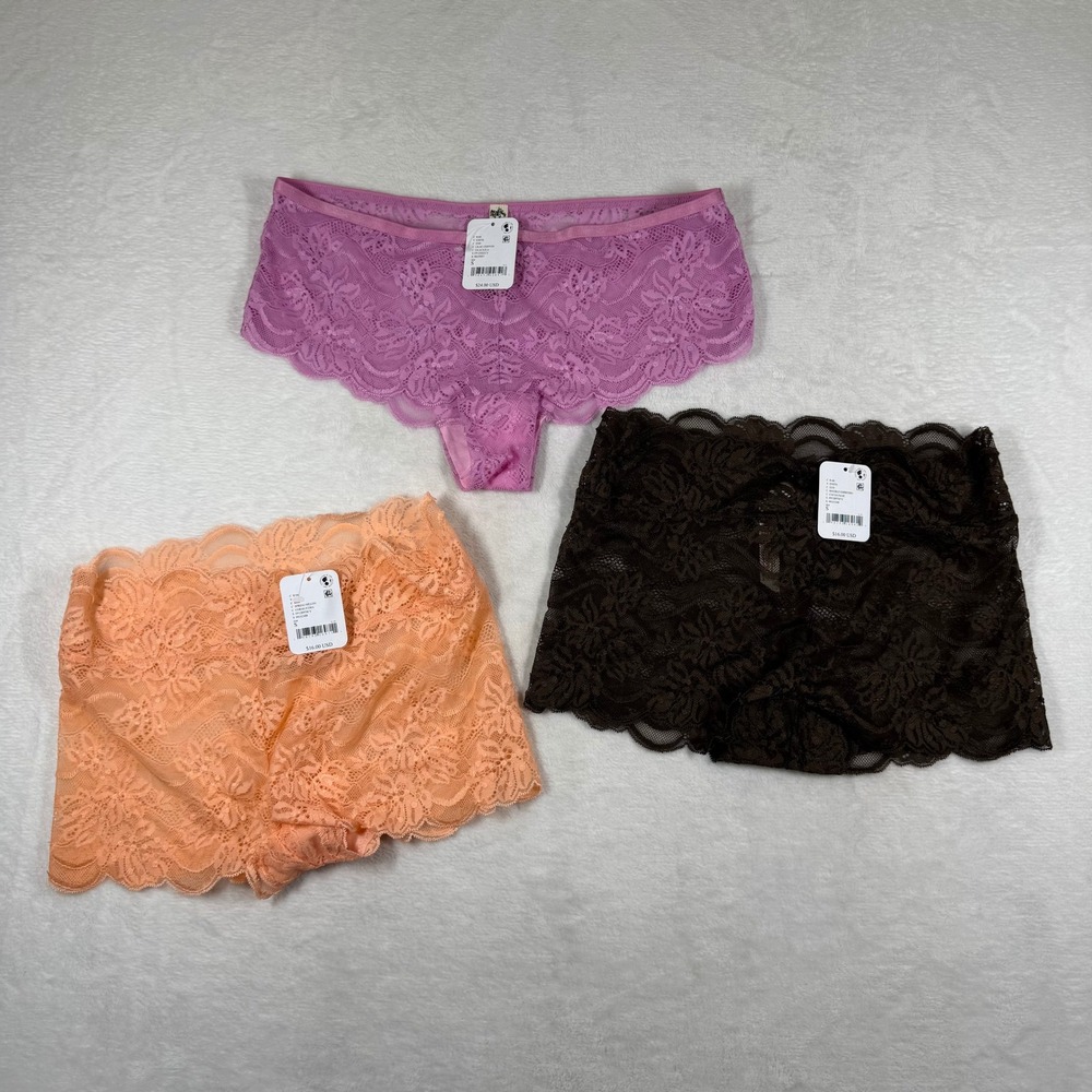 Intimately Free People 3 pack Chiffon Floral Lace Panties S